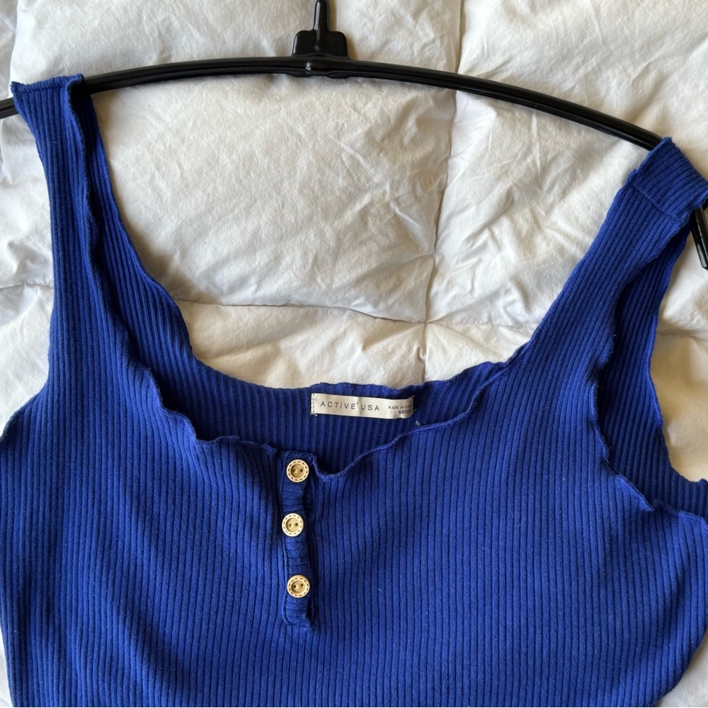 Active USA Royal Blue Ribbed Button-Front Tank